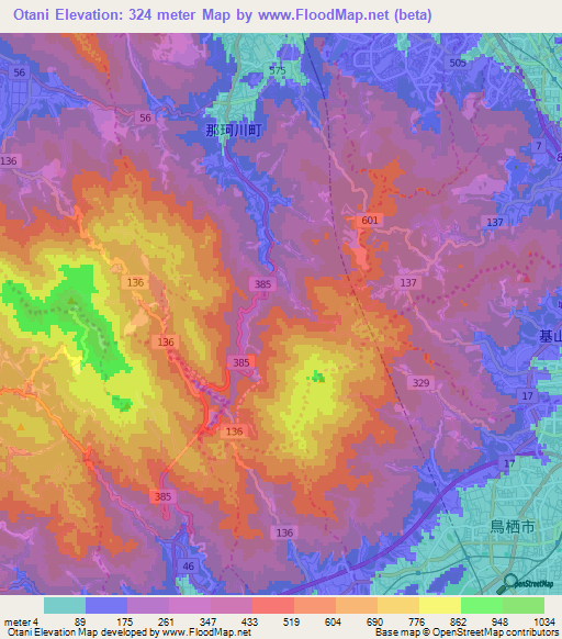 Otani,Japan Elevation Map