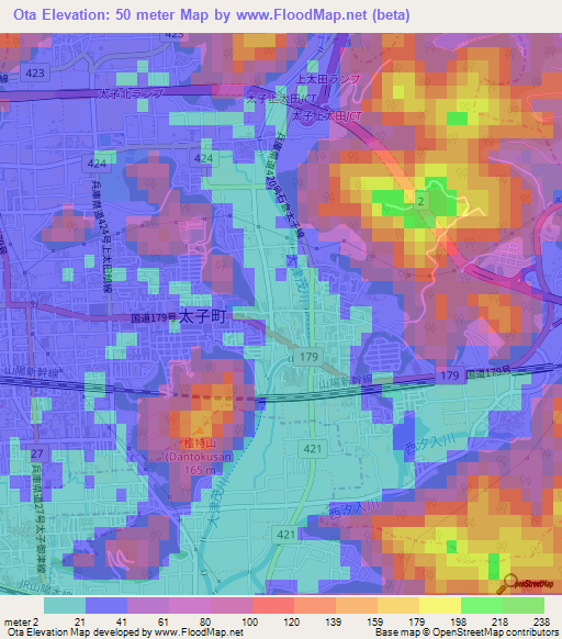 Ota,Japan Elevation Map