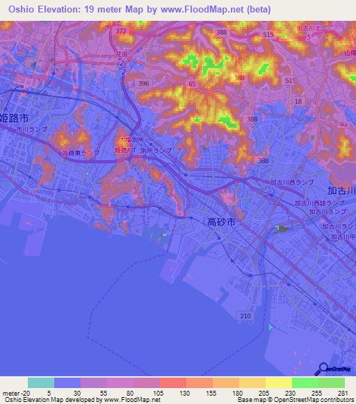 Oshio,Japan Elevation Map