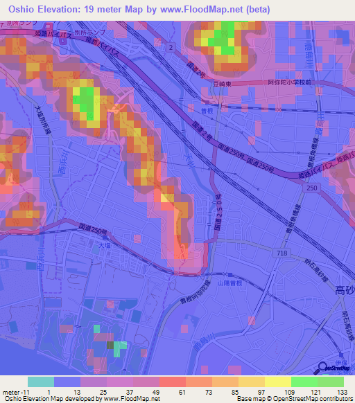 Oshio,Japan Elevation Map