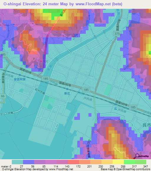 O-shingai,Japan Elevation Map