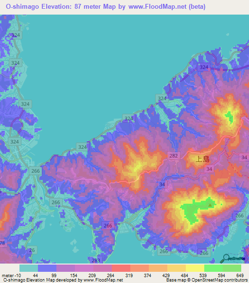 O-shimago,Japan Elevation Map