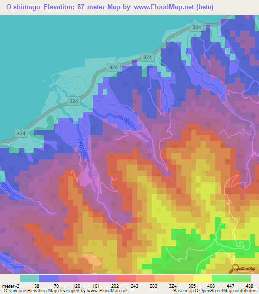 O-shimago,Japan Elevation Map