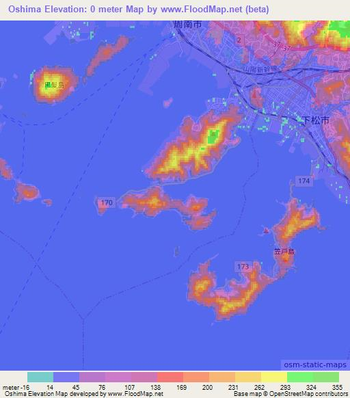 Oshima,Japan Elevation Map