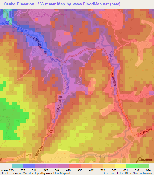 Osako,Japan Elevation Map
