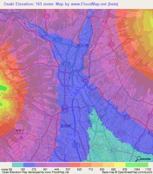 Osaki,Japan Elevation Map