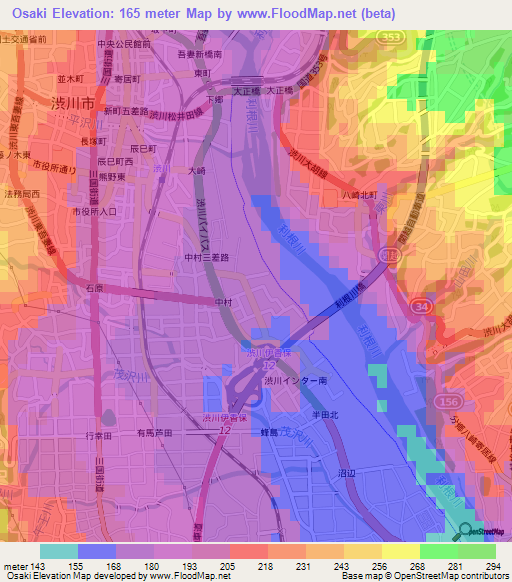 Osaki,Japan Elevation Map