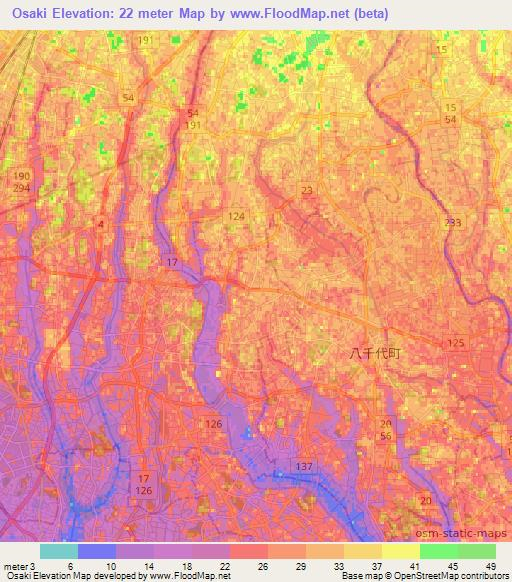 Osaki,Japan Elevation Map