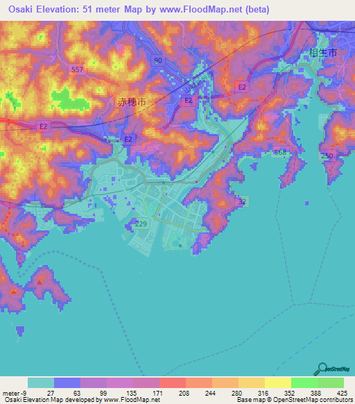 Osaki,Japan Elevation Map