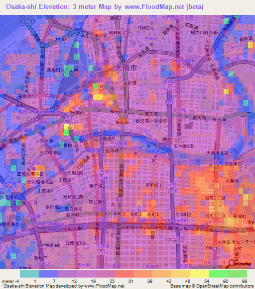 Osaka-shi,Japan Elevation Map