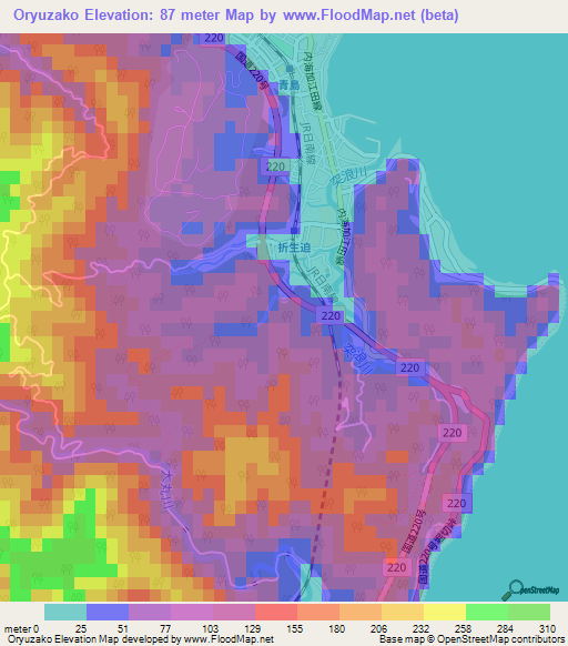 Oryuzako,Japan Elevation Map