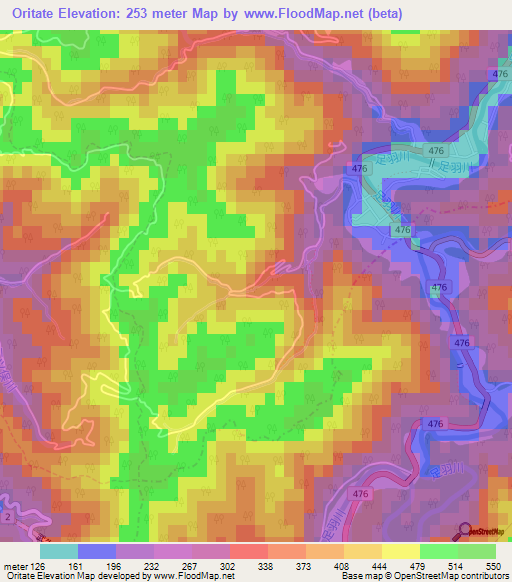 Oritate,Japan Elevation Map