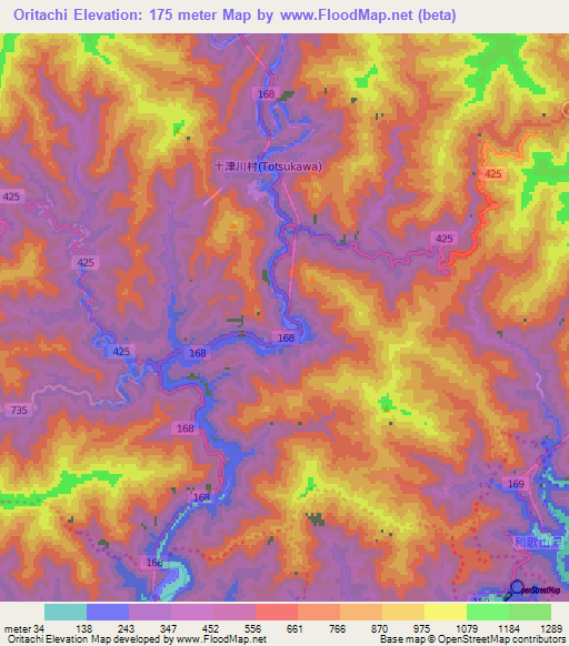 Oritachi,Japan Elevation Map