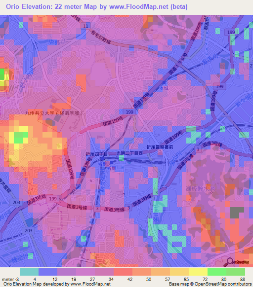 Orio,Japan Elevation Map