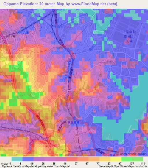Oppama,Japan Elevation Map