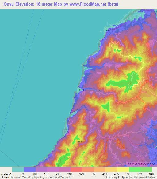 Onyu,Japan Elevation Map