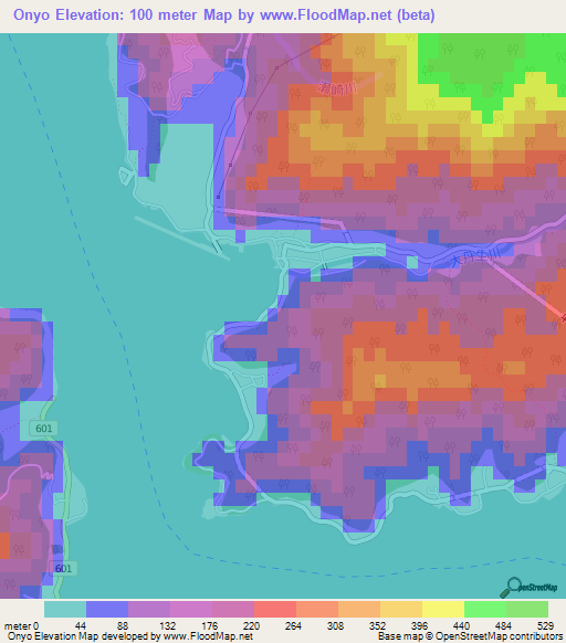 Onyo,Japan Elevation Map