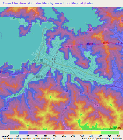 Onyu,Japan Elevation Map