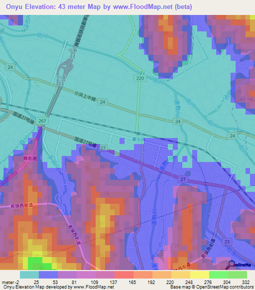 Onyu,Japan Elevation Map