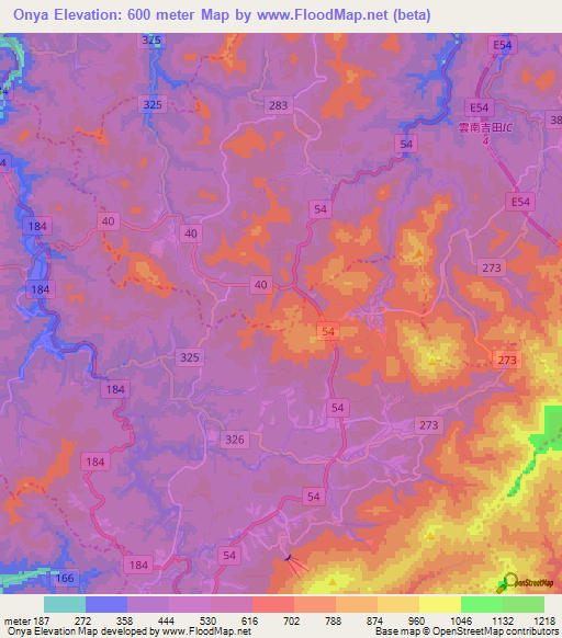 Onya,Japan Elevation Map