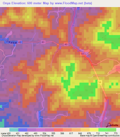 Onya,Japan Elevation Map