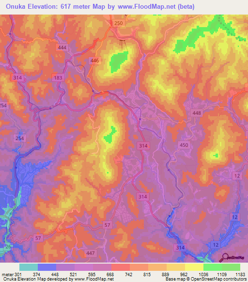 Onuka,Japan Elevation Map
