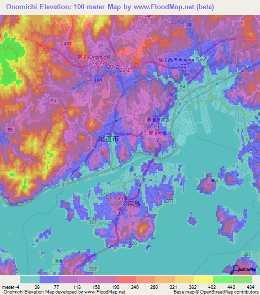 Onomichi,Japan Elevation Map