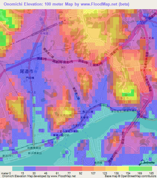 Onomichi,Japan Elevation Map