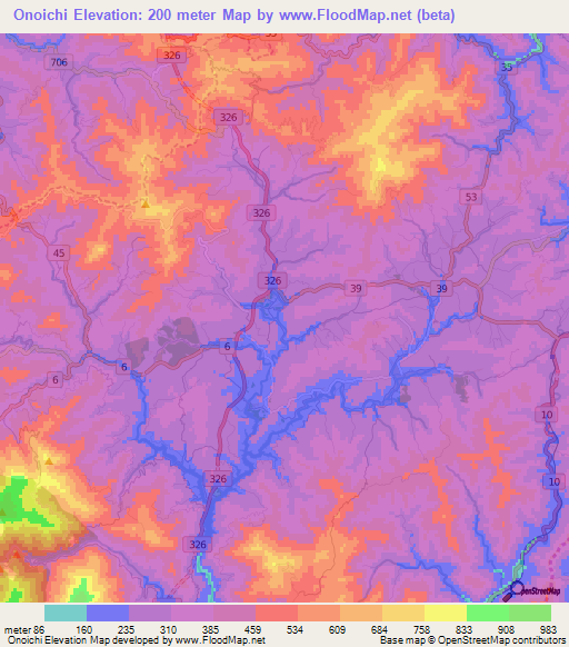 Onoichi,Japan Elevation Map