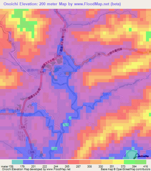Onoichi,Japan Elevation Map
