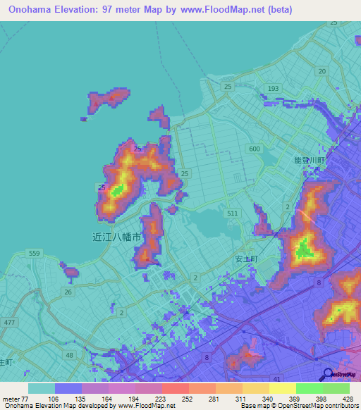 Onohama,Japan Elevation Map