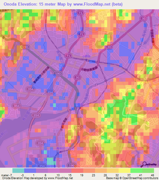 Onoda,Japan Elevation Map