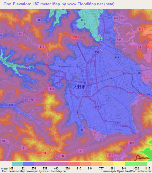 Ono,Japan Elevation Map