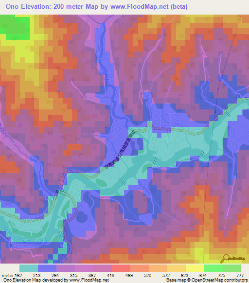 Ono,Japan Elevation Map