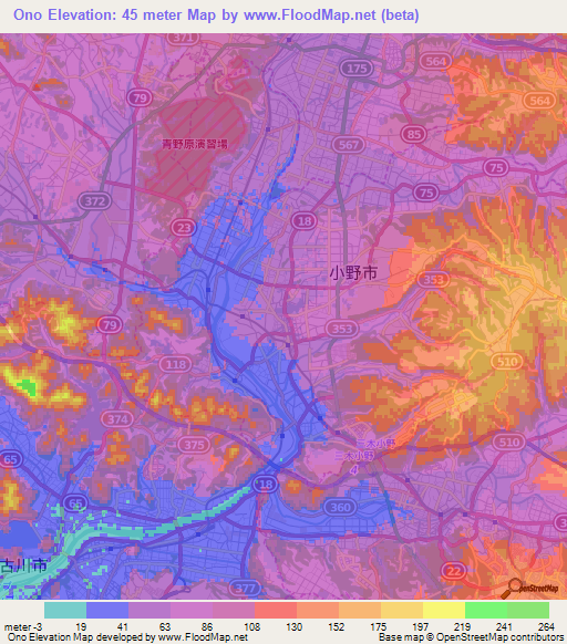 Ono,Japan Elevation Map
