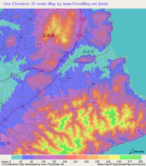 Ono,Japan Elevation Map