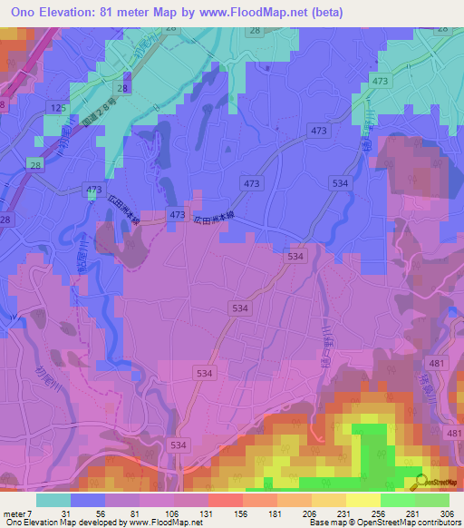 Ono,Japan Elevation Map
