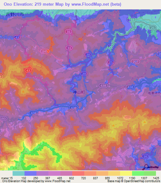 Ono,Japan Elevation Map