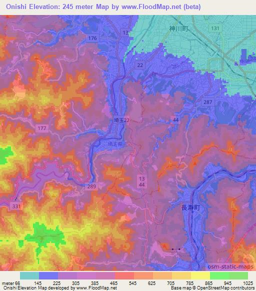 Onishi,Japan Elevation Map