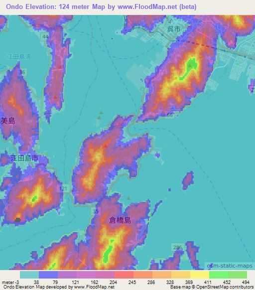 Ondo,Japan Elevation Map