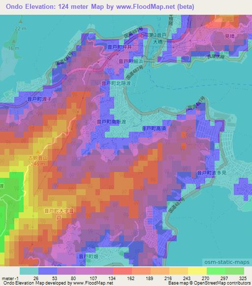 Ondo,Japan Elevation Map