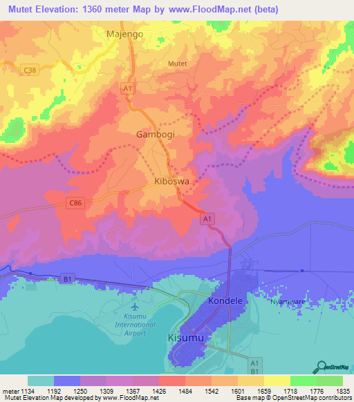 Mutet,Kenya Elevation Map