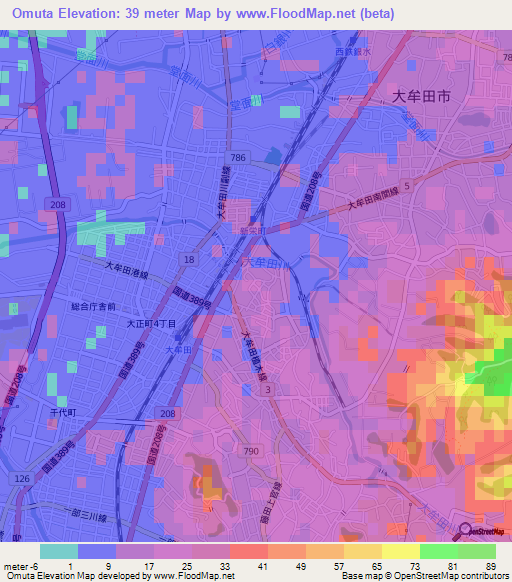 Omuta,Japan Elevation Map