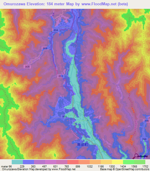 Omurozawa,Japan Elevation Map