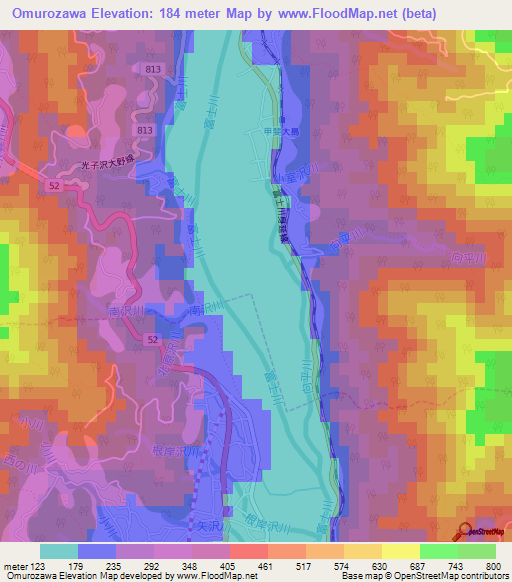 Omurozawa,Japan Elevation Map