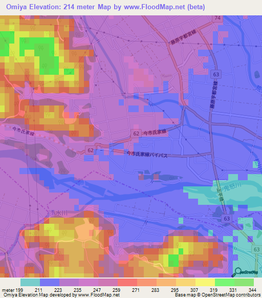 Omiya,Japan Elevation Map