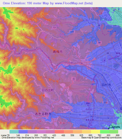Ome,Japan Elevation Map