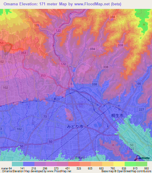 Omama,Japan Elevation Map