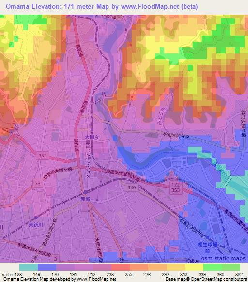 Omama,Japan Elevation Map