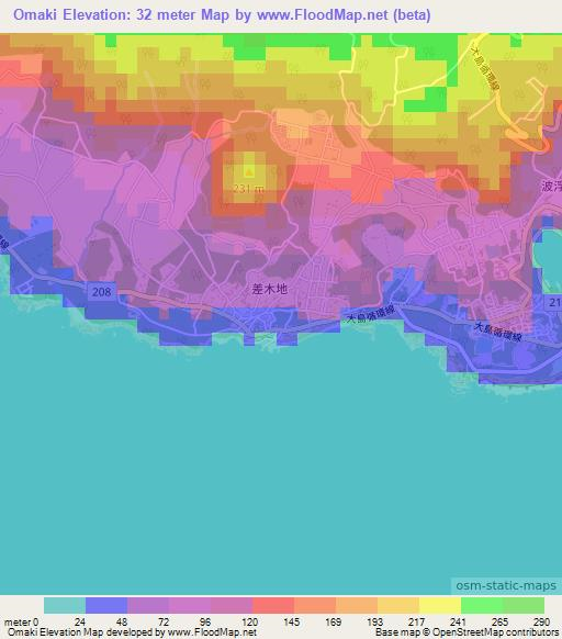 Omaki,Japan Elevation Map